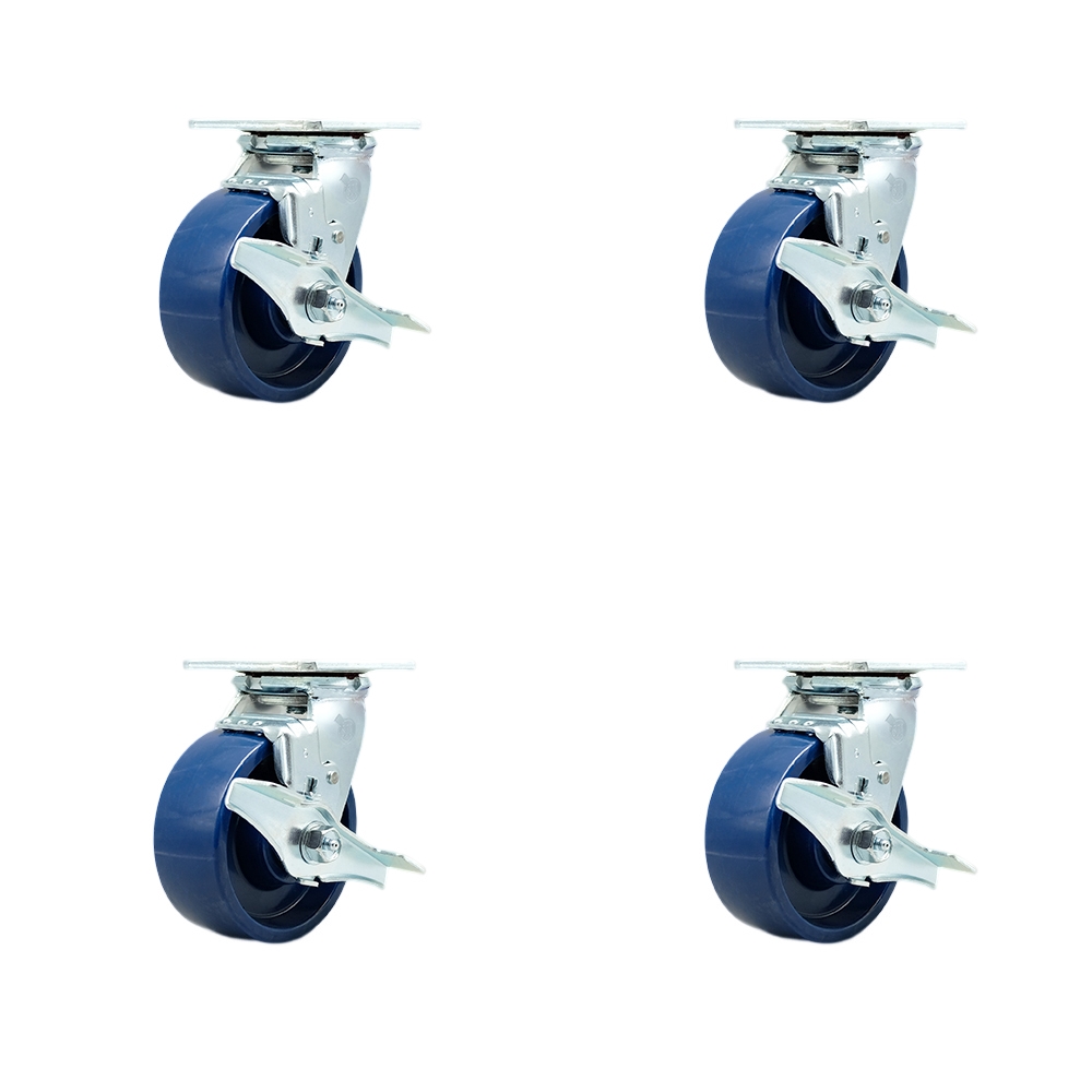 Tool Box Caster Wheel Set - 5 in. Non-Marking, Easy Rolling Solid Polyurethane Wheels - Industrial Grade - 4 Swivel Casters with Top Lock Brakes
