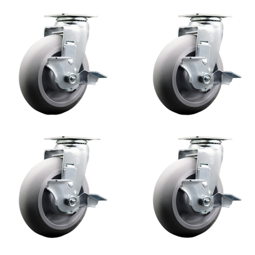 TOOL-SCC-20S620-TPRBD-TLB-4 Tool Box Caster Wheel Set - 6 in. Non-Marking, Zero Maintenance Thermoplastic Rubber Donut Tread Wheels