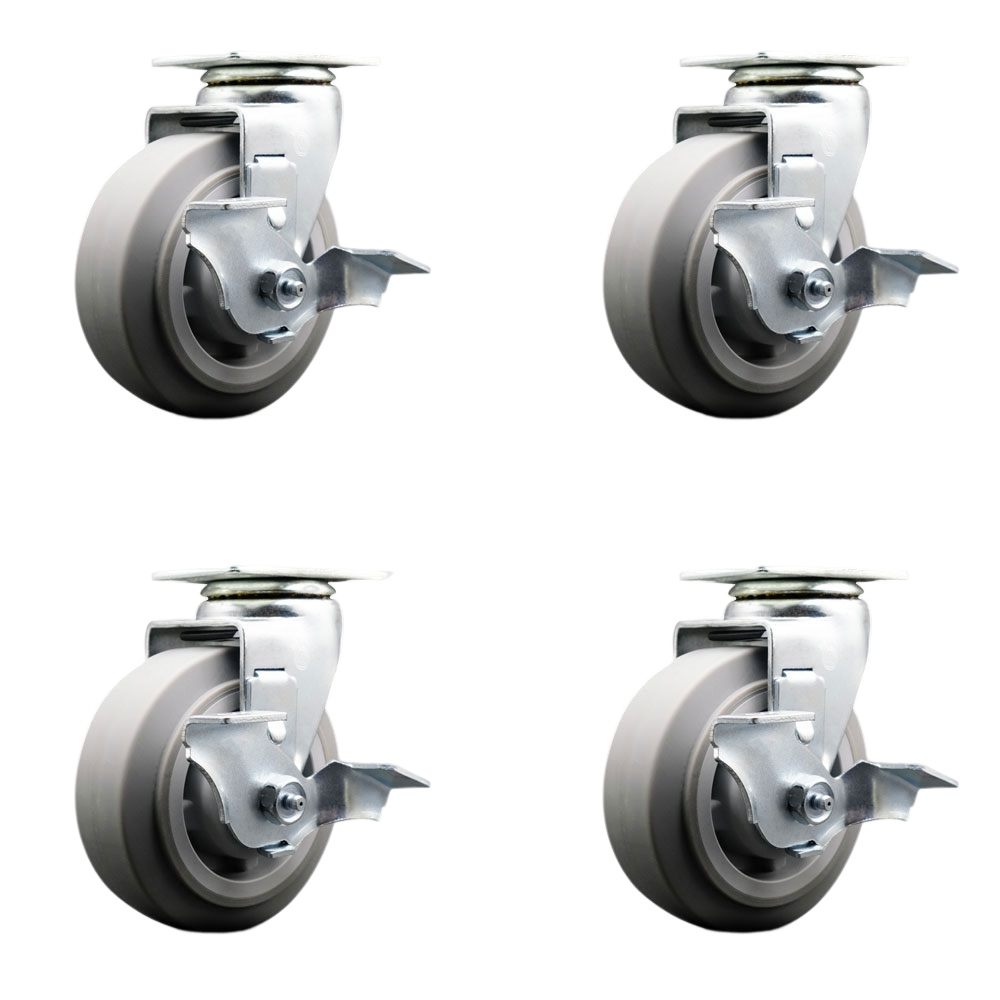 TOOL-SCC-20S520-TPRBF-TLB-4 Tool Box Caster Wheel Set - 5 in. Non-Marking, Zero Maintenance Thermoplastic Rubber Flat Tread Wheels