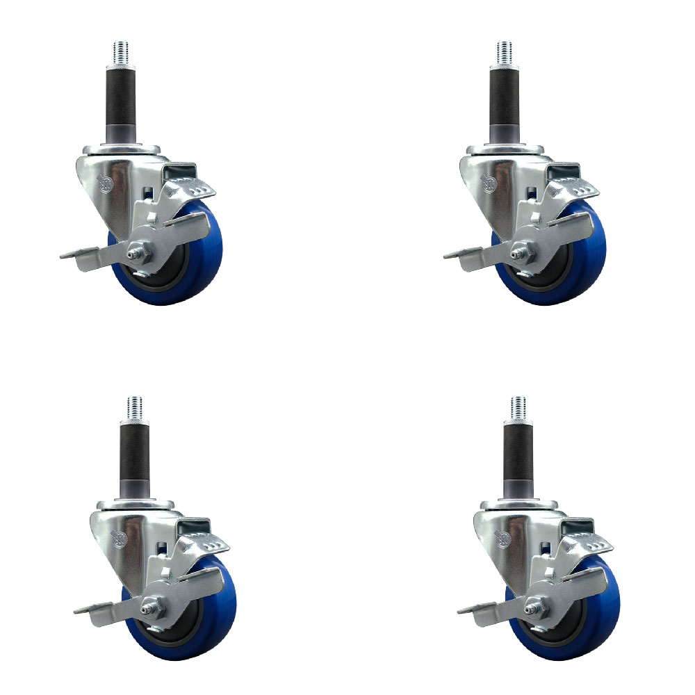 SCC-EX20S314-PPUB-BLUE-TLB-1-4 Polyurethane Swivel Expanding Stem Caster with 3 in. Blue Wheels & 1 in. Stems - Set of 4