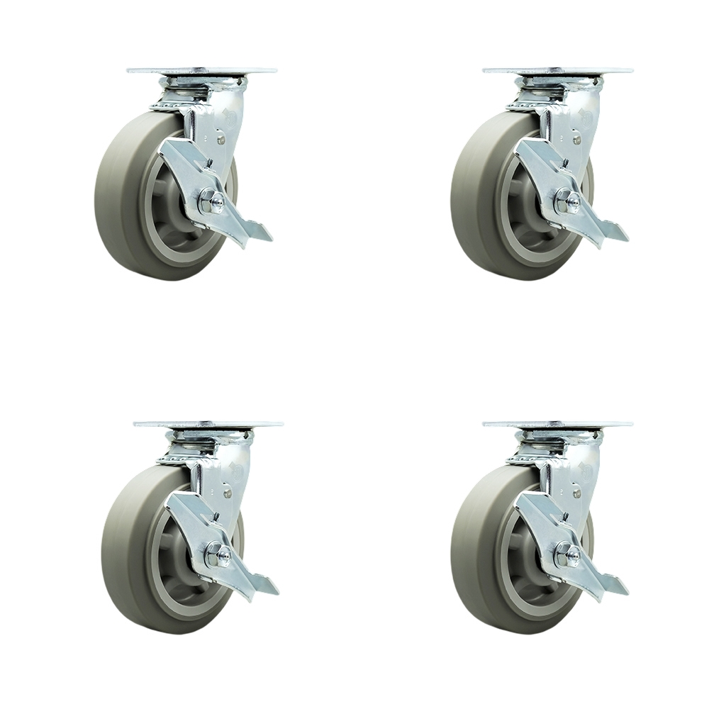 TOOL-SCC-30CS620-TPRBF-TLB-4 Tool Box Caster Wheel Set - 6 in. Non-Marking, Zero Maintenance Thermoplastic Rubber Flat Tread Wheels
