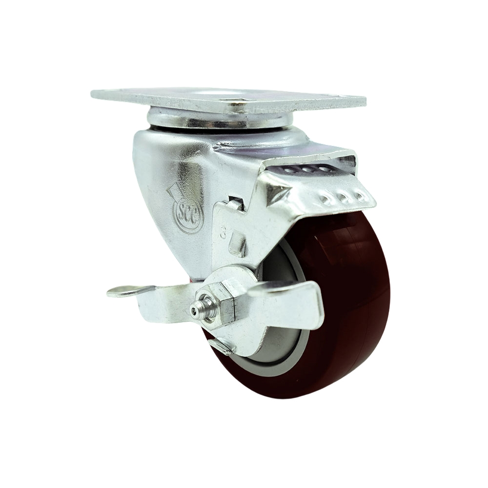Replacement for McMaster Carr Caster 2370T44 - Swivel Top Plate Caster with 3.5 in. Maroon Polyurethane Wheel & Top Lock Brake - 300 lbs Capacity