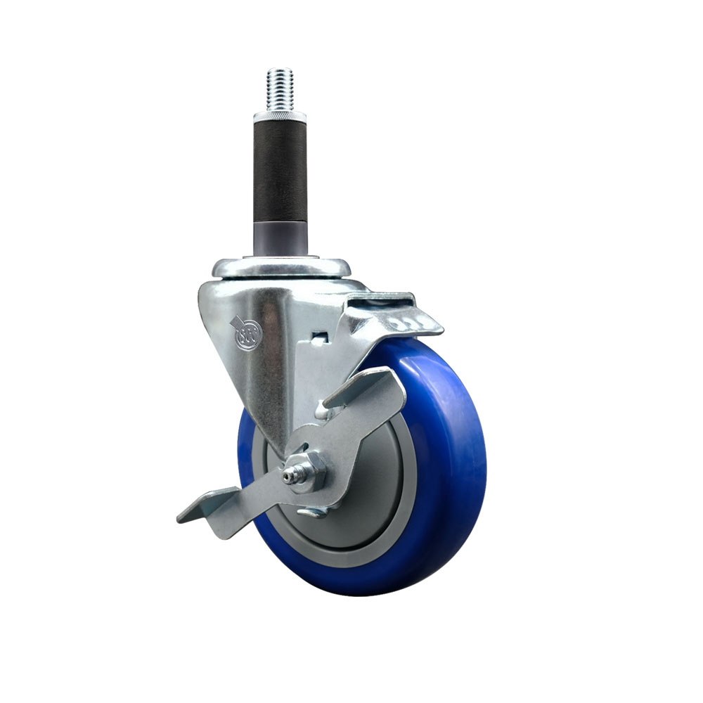 SCC-EX20S414-PPUB-BLUE-TLB-1 Polyurethane Expanding Stem Swivel Caster with 4 in. Blue Wheel & 1 in. Stem & Top Locking Brake