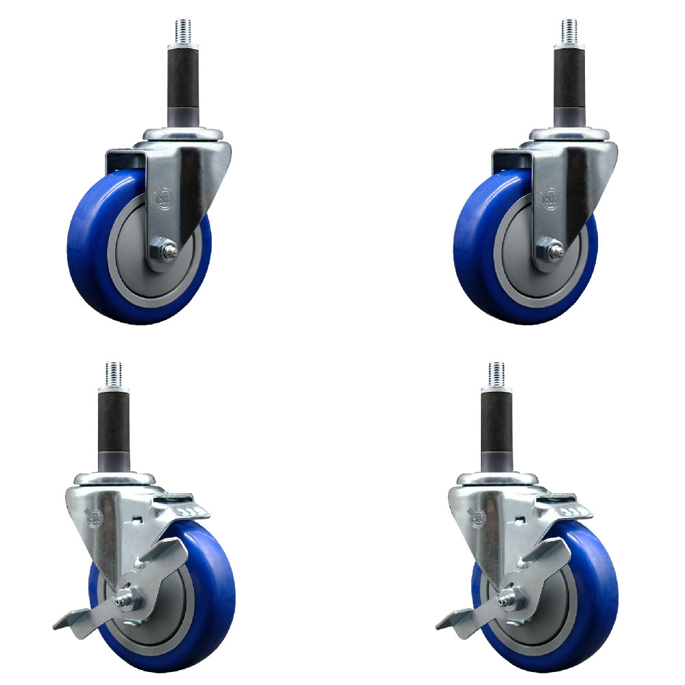SCC-EX20S414-PPUB-BLUE-2-TLB-2-1 Polyurethane Swivel Expanding Stem Caster with 4 in. Blue Wheels & 1 in. Stems - Set of 4