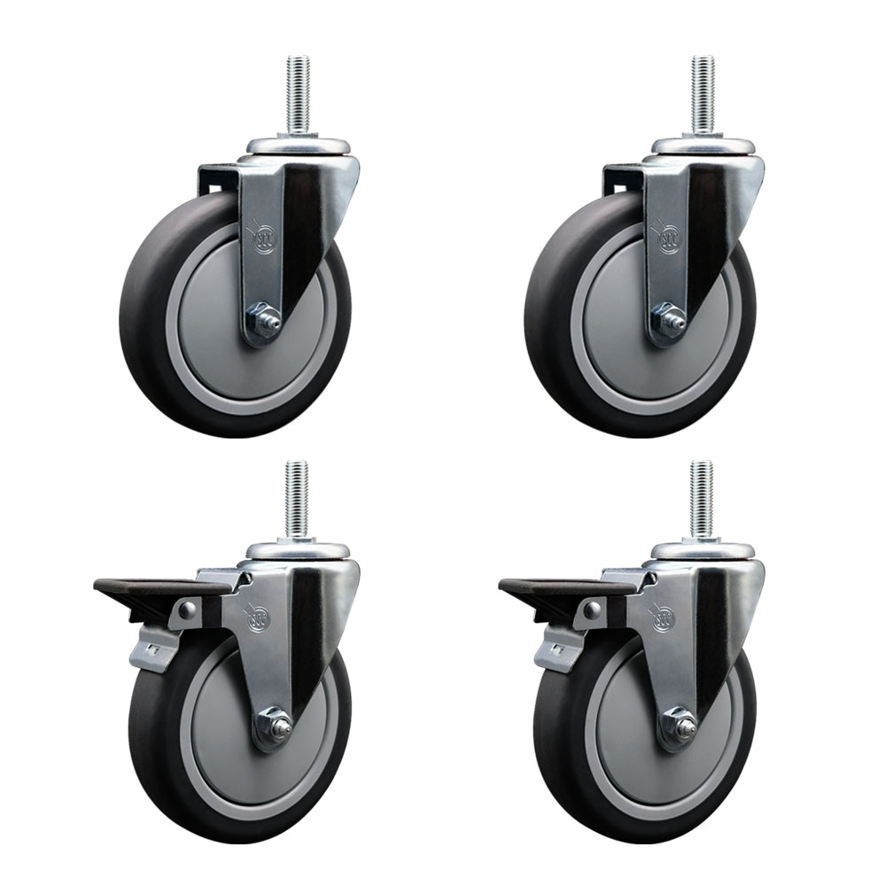 Thermoplastic Rubber Swivel Threaded Stem Caster - 5 x 1.25 in. Gray Wheels & 0.62 in. Stems - 1200 lbs Total Capacity - Set of 4