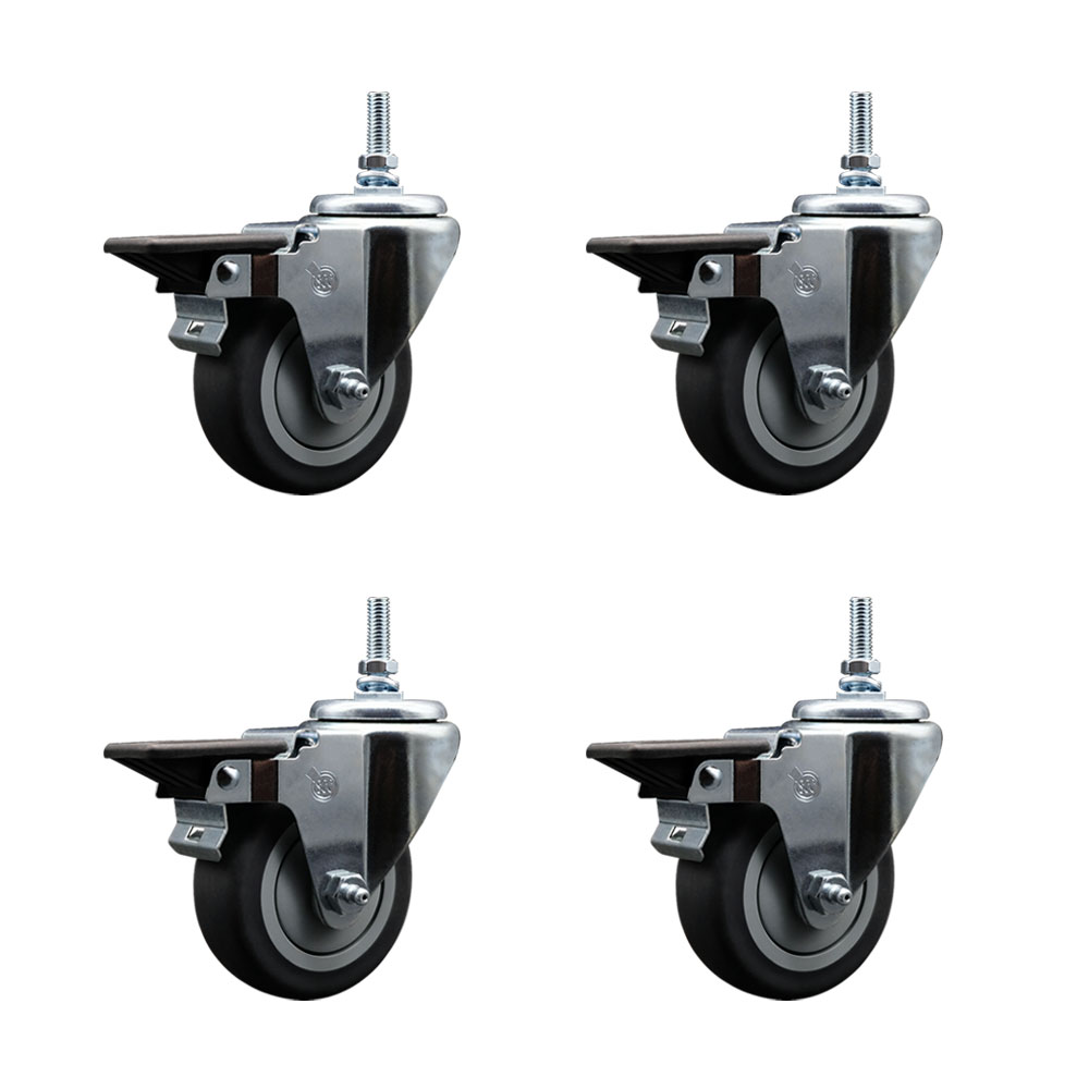 Thermoplastic Rubber Swivel Threaded Stem Caster with 3.5 x 1.25 in. Gray Wheels & 12 mm Stems - 920 lbs Total Capacity - Set of 4
