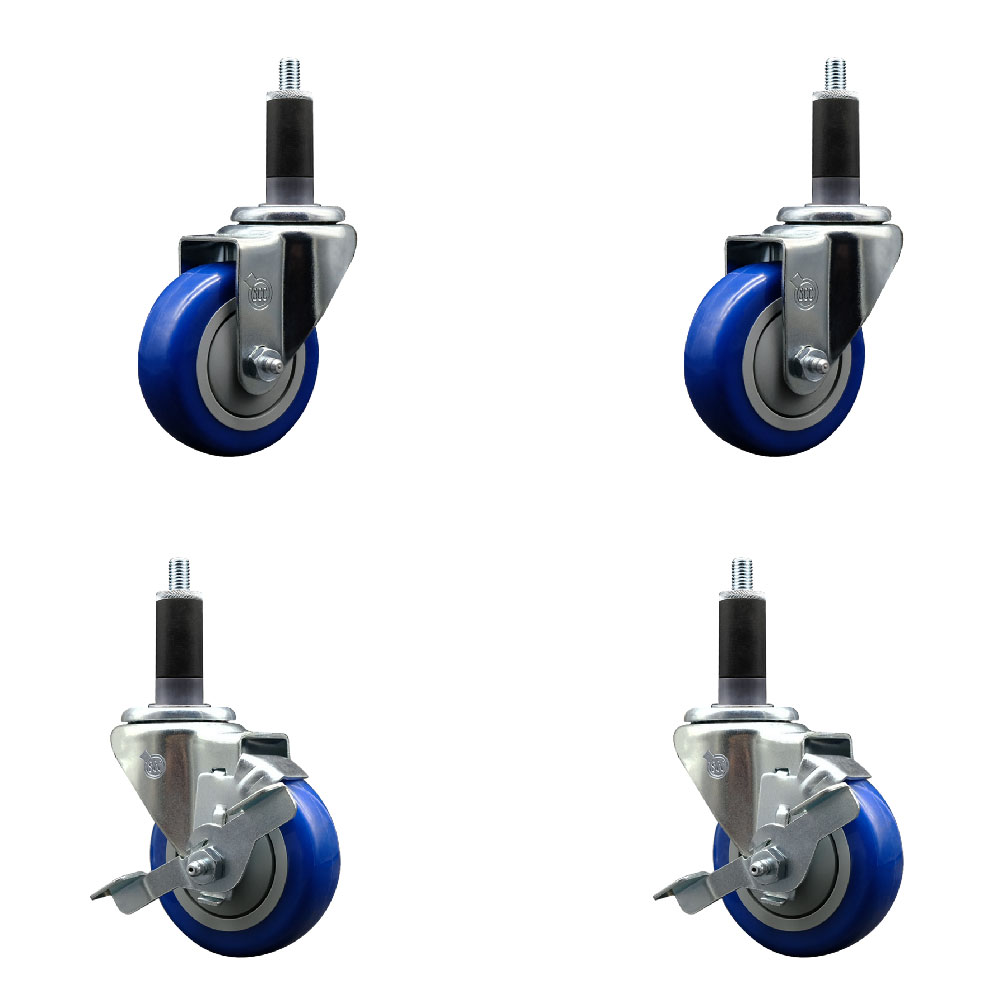 SCC-EX20S3514-PPUB-BLUE-2-TLB-2-118 Polyurethane Swivel Expanding Stem Caster with 3.5 in. Blue Wheels & 1.13 in. Stems - Set of 4