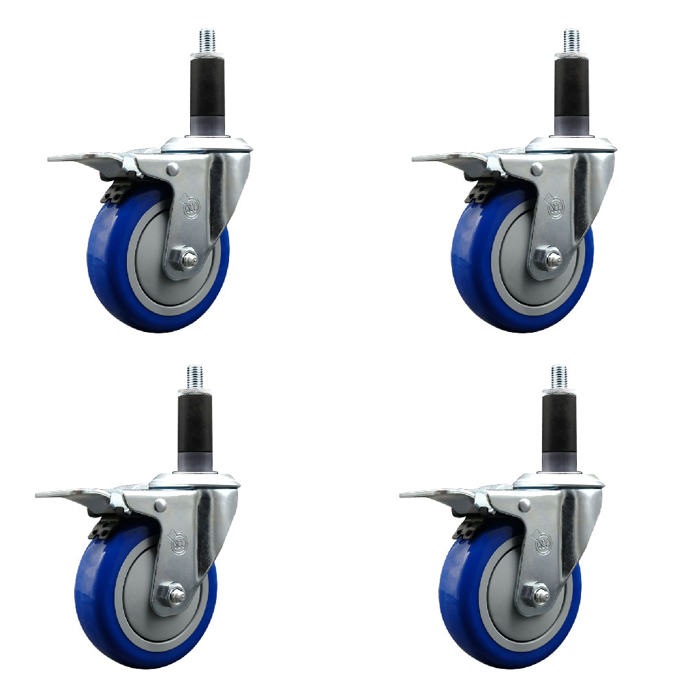 SCC-EXTTL20S414-PPUB-BLUE-118-4 Polyurethane Swivel Expanding Stem Caster with 4 in. Blue Wheels & 1.13 in. Stems - Set of 4