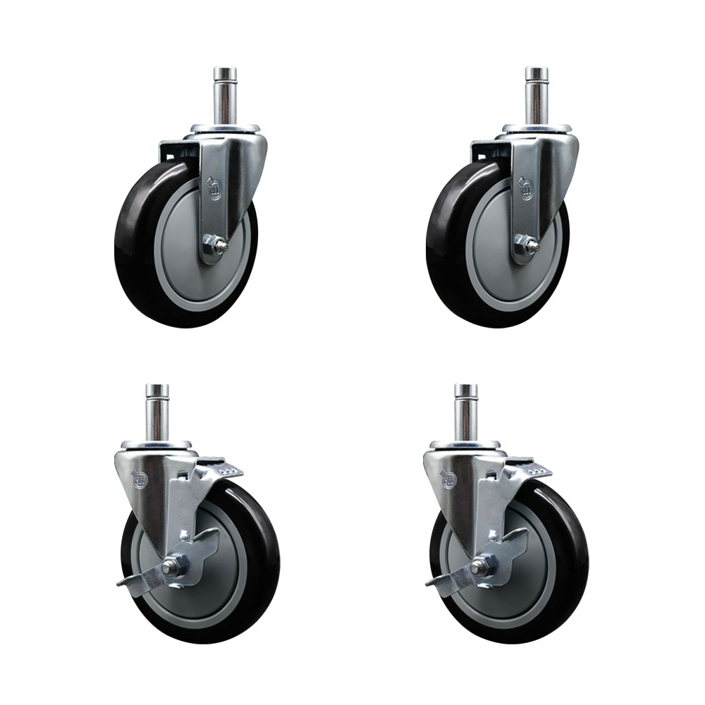 460EC26 EC-26 Regency 5 in. Grip Ring Stem Caster Set-Fits Regency Shelving Units-Light Duty Replacement - Black Poly Wheel