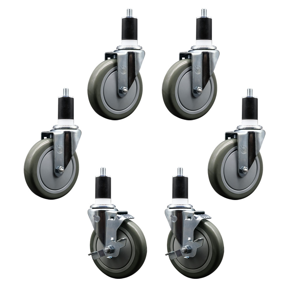 REG-SCC-EX20S514-PPUB-4-TLB-2-112 600CASTER6 Regency 5 in. Expanding Stem Caster Set - Light Duty Replacement - Gray Polyurethane Wheel