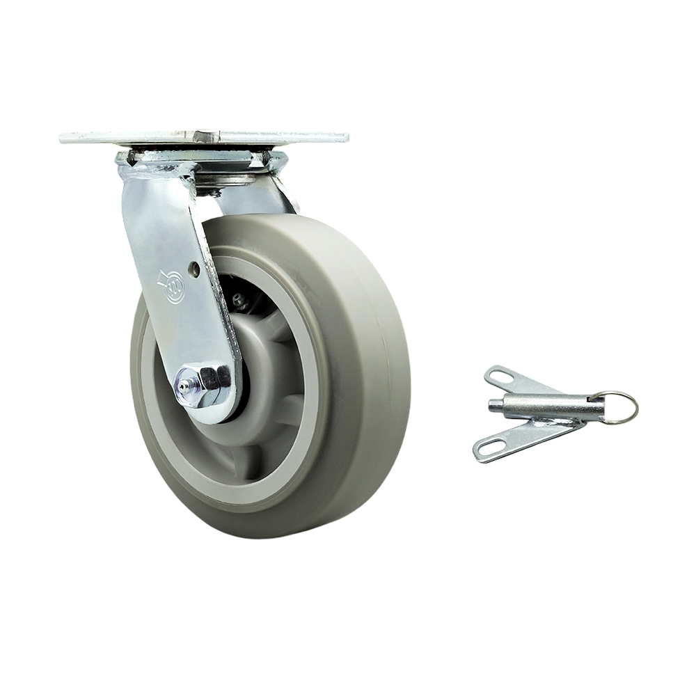Thermoplastic Rubber Flat Tread Swivel Top Plate Heavy Duty Caster with 6 in. Wheel & Bolt on Swivel Lock - 500 lbs Capacity per Caster