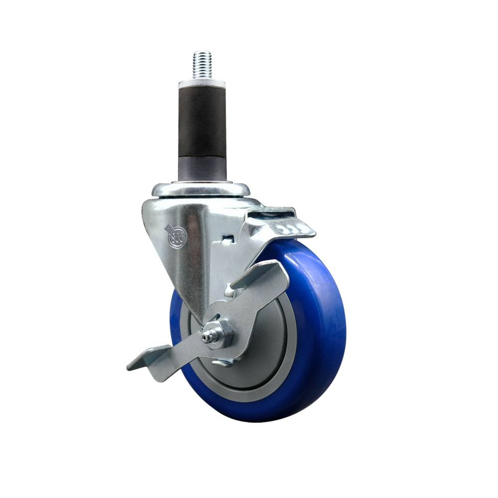 SCC-EX20S414-PPUB-BLUE-TLB-114 Polyurethane Expanding Stem Swivel Caster with 4 in. Blue Wheel & 1.25 in. Stem & Top Locking Brake