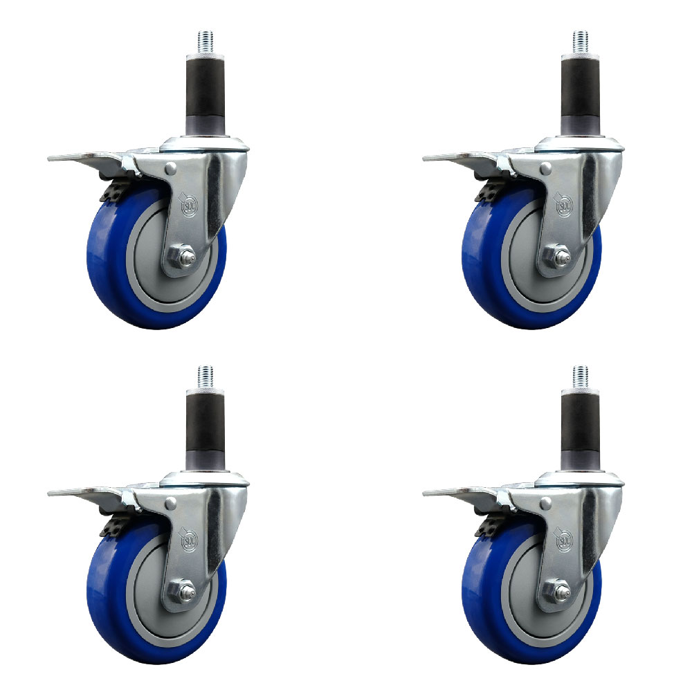 SCC-EXTTL20S414-PPUB-BLUE-114-4 Polyurethane Swivel Expanding Stem Caster with 4 in. Blue Wheels & 1.25 in. Stems - Set of 4