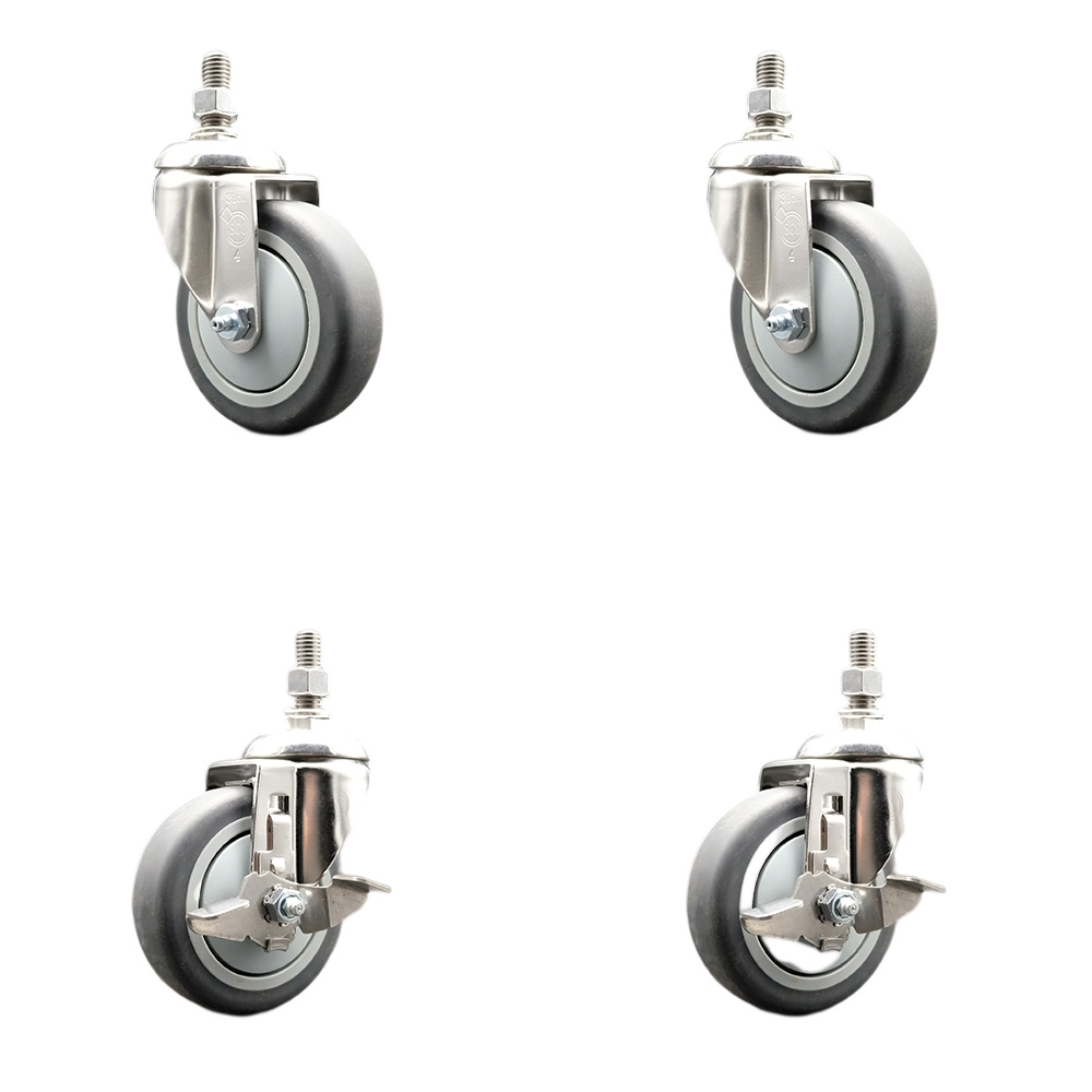Thermoplastic Rubber Swivel Stem Caster with 4 in. Caster Wheels - 0.50 in. Threaded Stems - 316 Stainless Steel Caster - Set of 4