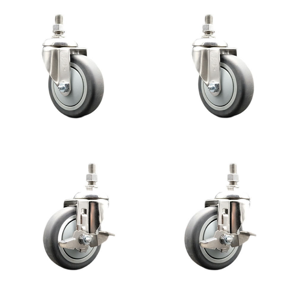 Thermoplastic Rubber Swivel Stem Caster with 4 in. Caster Wheels - 10 mm Threaded Stems - 316 Stainless Steel Caster - Set of 4