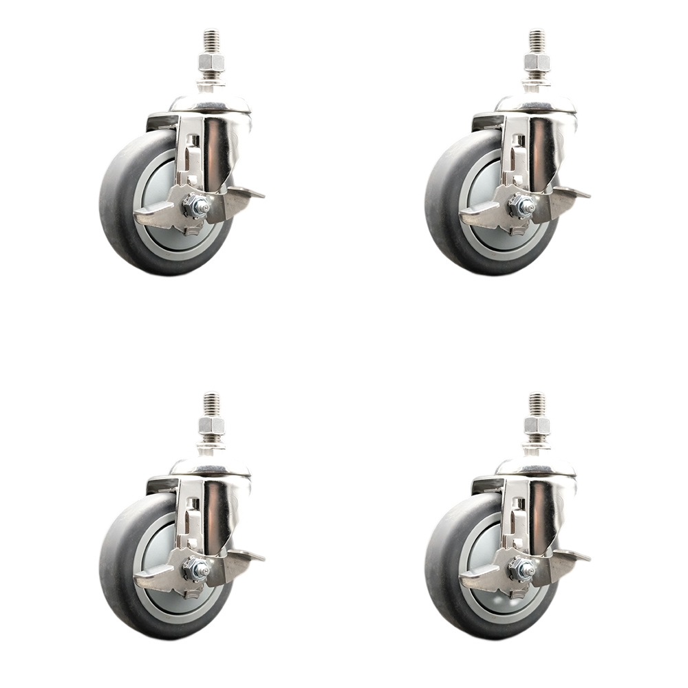 Thermoplastic Rubber Swivel Stem Caster with 4 in. Caster Wheels - 12 mm Metric Threaded Stems - 316 Stainless Steel Casters - Set of 4