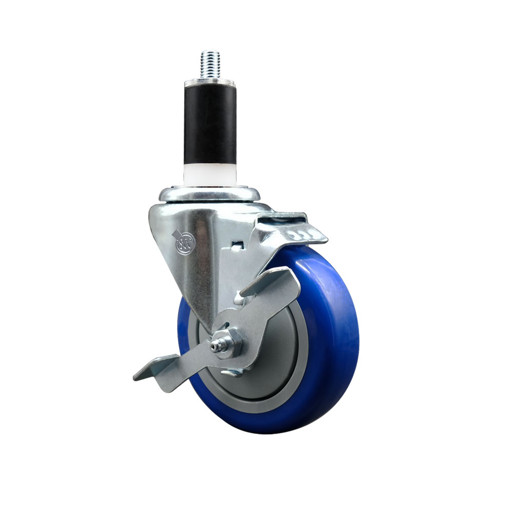 SCC-EX20S414-PPUB-BLUE-TLB-138 Polyurethane Expanding Stem Swivel Caster with 4 in. Blue Wheel & 1.38 in. Stem & Top Locking Brake