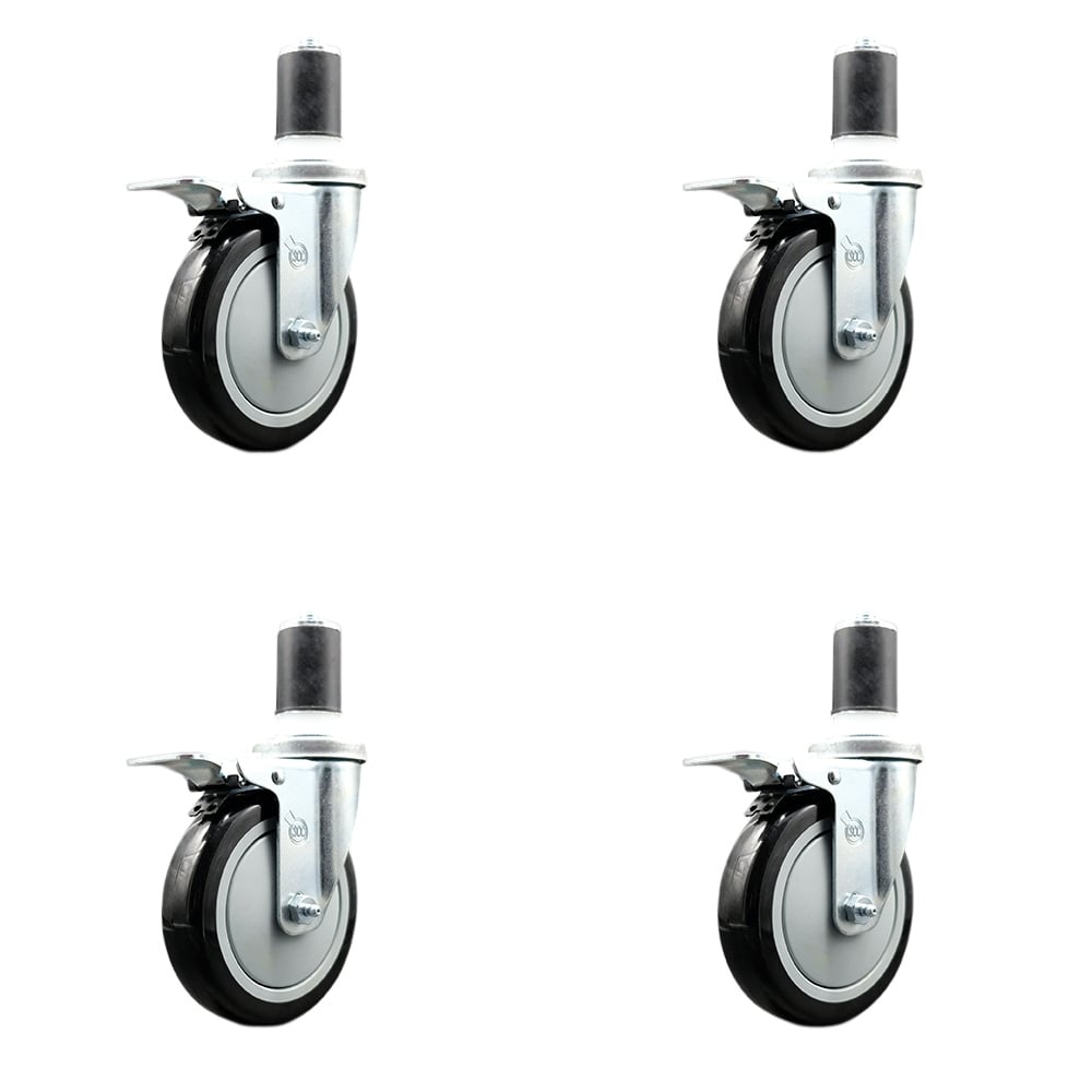 Regency Work Table & Equipment Stand Replacement Total Locking Caster Set - 5 in. Black Polyurethane Wheel - 4 Swivel Casters - Set of 4