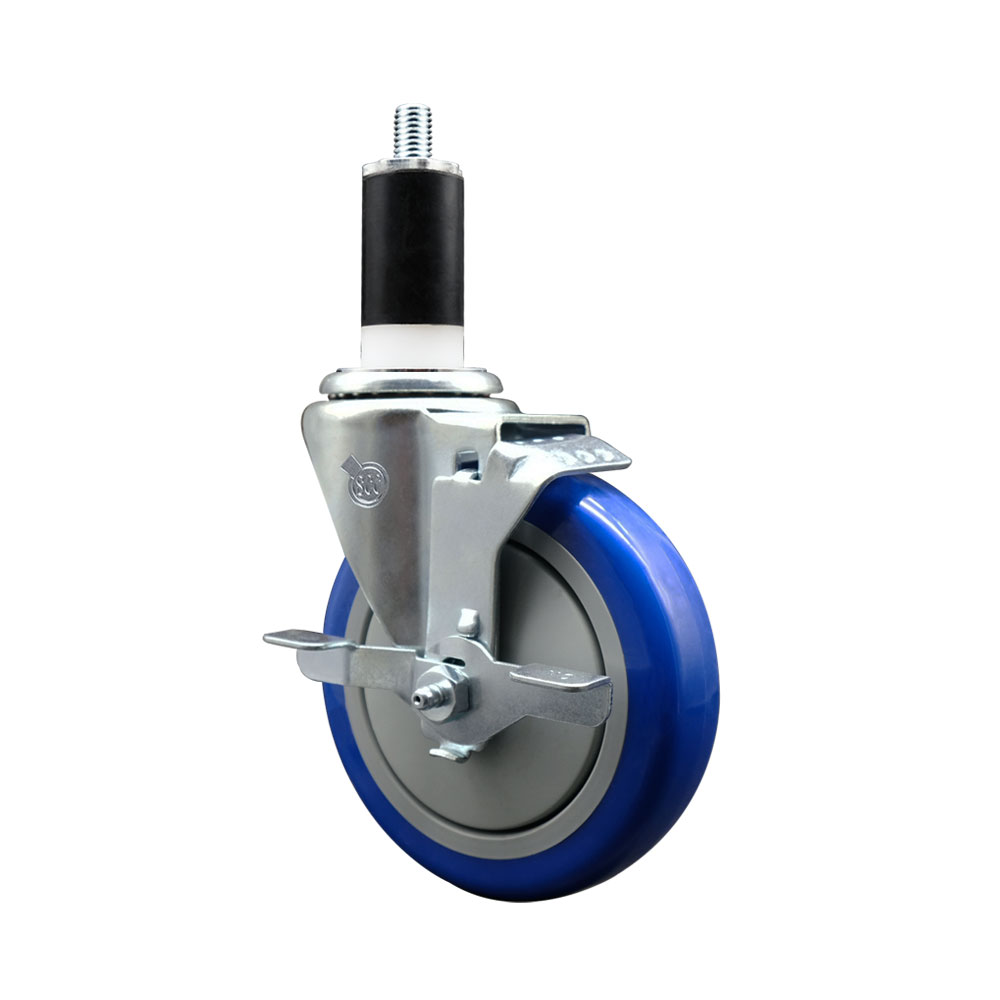 SCC-EX20S514-PPUB-BLUE-TLB-138 Polyurethane Expanding Stem Swivel Caster with 5 in. Blue Wheel & 1.38 in. Stem & Top Locking Brake