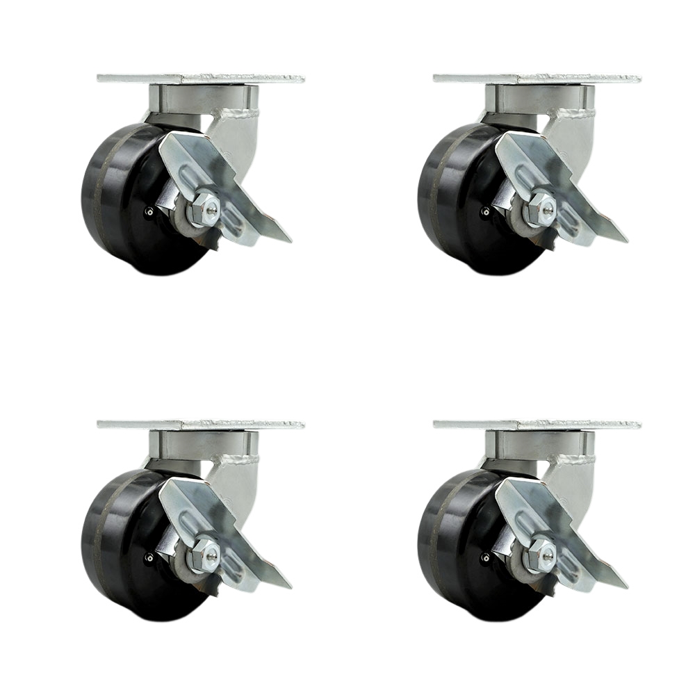 Extra Heavy Duty Kingpinless 6 x 3 in. Swivel Caster Set for Cranes, Gantries, Hoists & Winches - Set of 4 - 2000 lbs per Caster