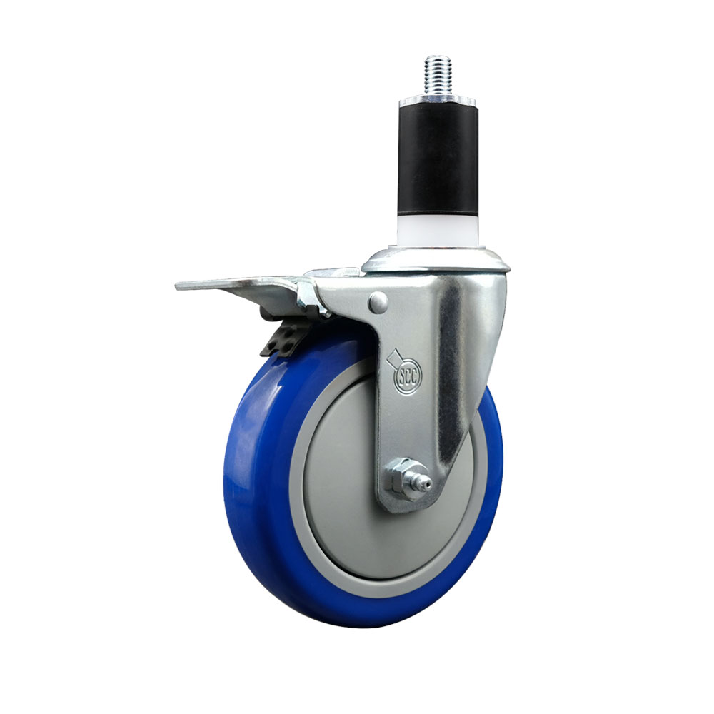 SCC-EXTTL20S514-PPUB-BLUE-112 Polyurethane Expanding Stem Swivel Caster with 5 in. Blue Wheel & 1.5 in. Stem & Total Locking Brake