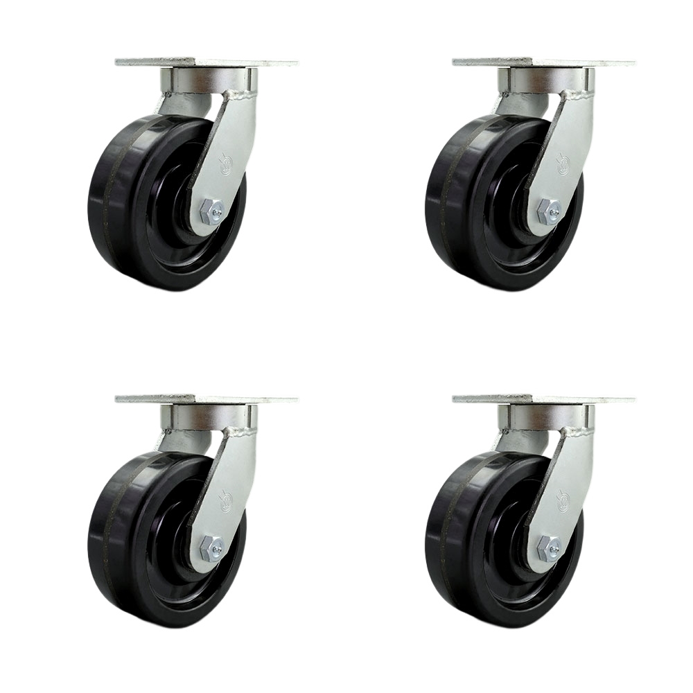 Extra Heavy Duty Kingpinless 8 x 3 in. Phenolic Swivel Caster Set for Cranes, Gantries, Hoists & Winches - Set of 4 - 2500 lbs per Caster