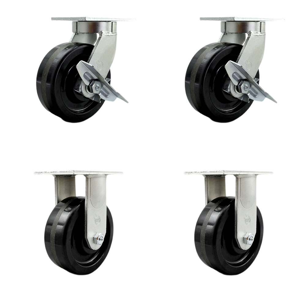 Extra Heavy Duty 8 x 3 in. Phenolic Swivel Caster Set for Cranes, Gantries, Hoists & Winches - Set of 4 - 2500 lbs per Caster