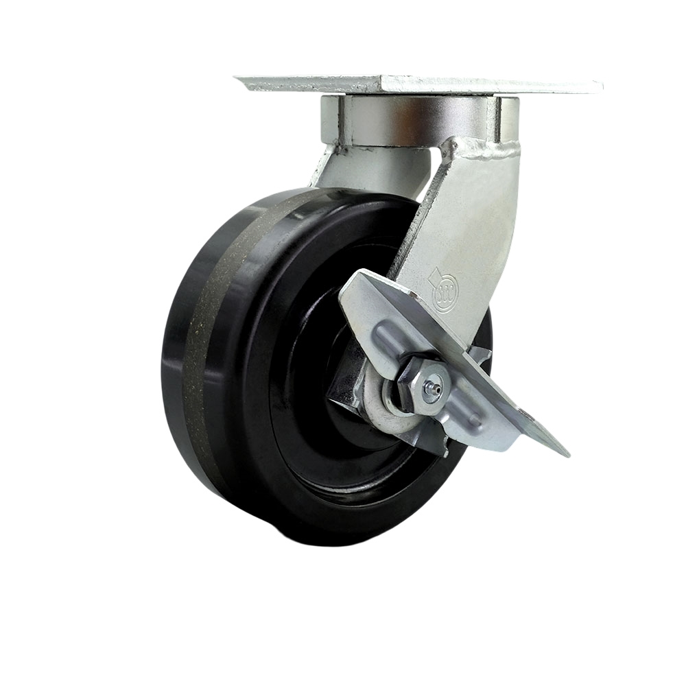 Extra Heavy Duty Kingpinless 8 x 3 in. Phenolic Swivel Caster with Bolt on Swivel Lock & Brake for Cranes, Gantries, Hoists & Winches