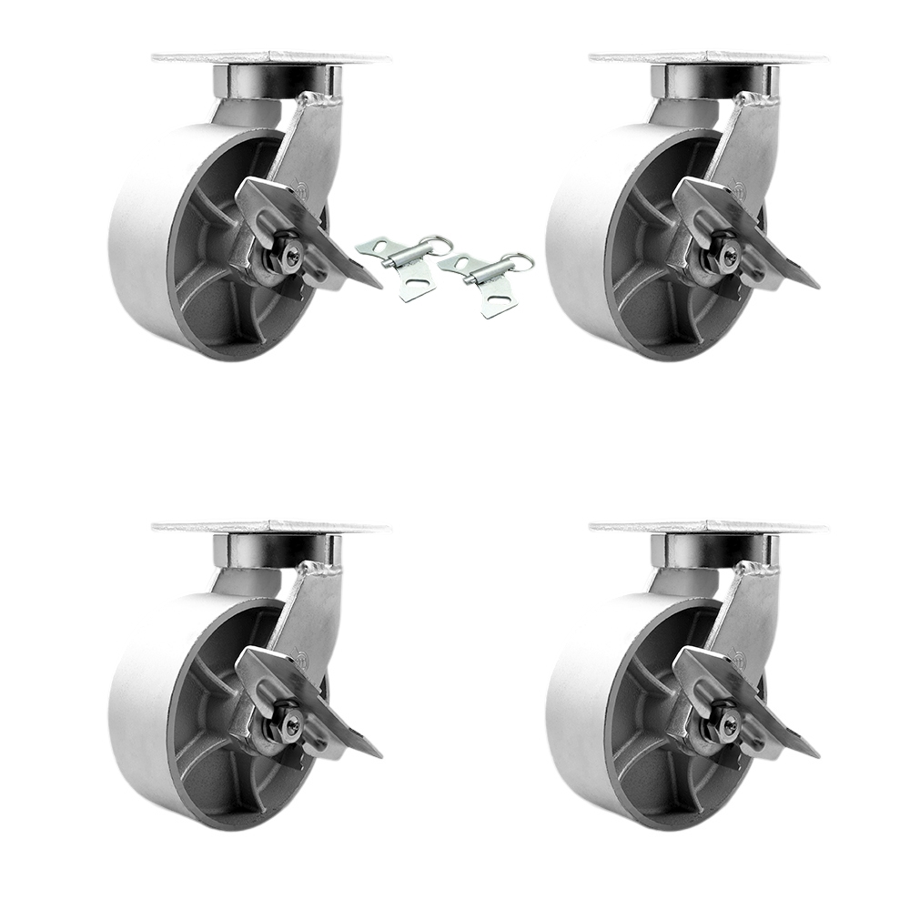 Extra Heavy Duty 8 x 3 in. Semi Steel Cast Iron Swivel Caster Set for Cranes, Gantries, Hoists & Winches - Set of 4 - 2500 lbs per Caster