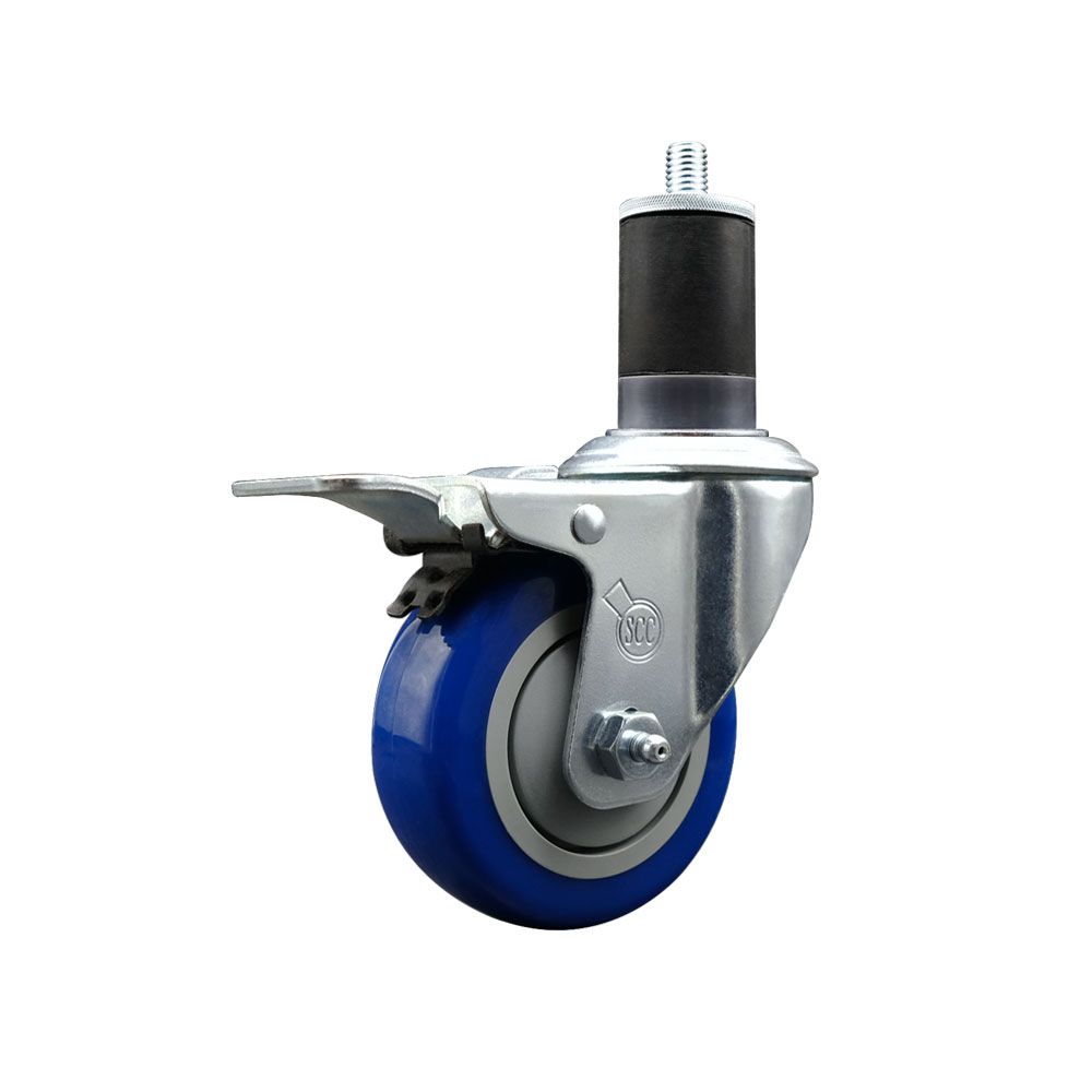 SCC-EXTTL20S3514-PPUB-BLUE-158 Polyurethane Expanding Stem Swivel Caster with 3.5 in. Blue Wheel & 1.63 in. Stem & Total Locking Brake