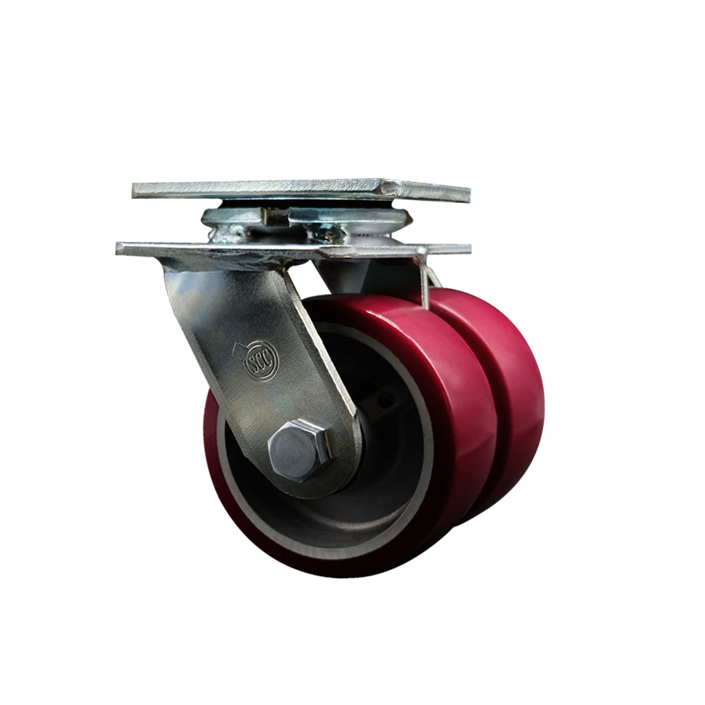 SCC-DW30CS420-PAR Heavy Duty Swivel Top Plate Caster with Dual 4 in. Polyurethane on Aluminum Wheels - 1250 lbs Capacity per Caster