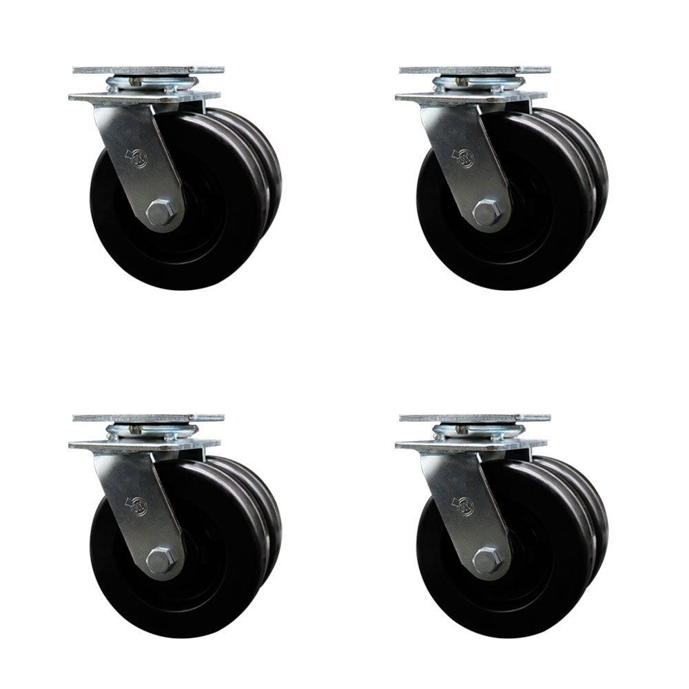 SCC-DW30CS620-PHB-4 Heavy Duty Swivel Caster with Dual 6 in. Phenolic Wheels & Ball Bearings - 5000 lbs Total Capacity - Set of 4