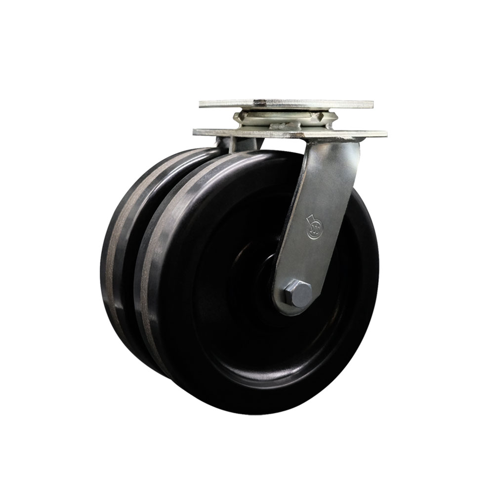 SCC-DW30CS820-PHB Heavy Duty Swivel Top Plate Caster with Dual 8 in. Phenolic Wheels & Ball Bearings - 1250 lbs Capacity per Caster