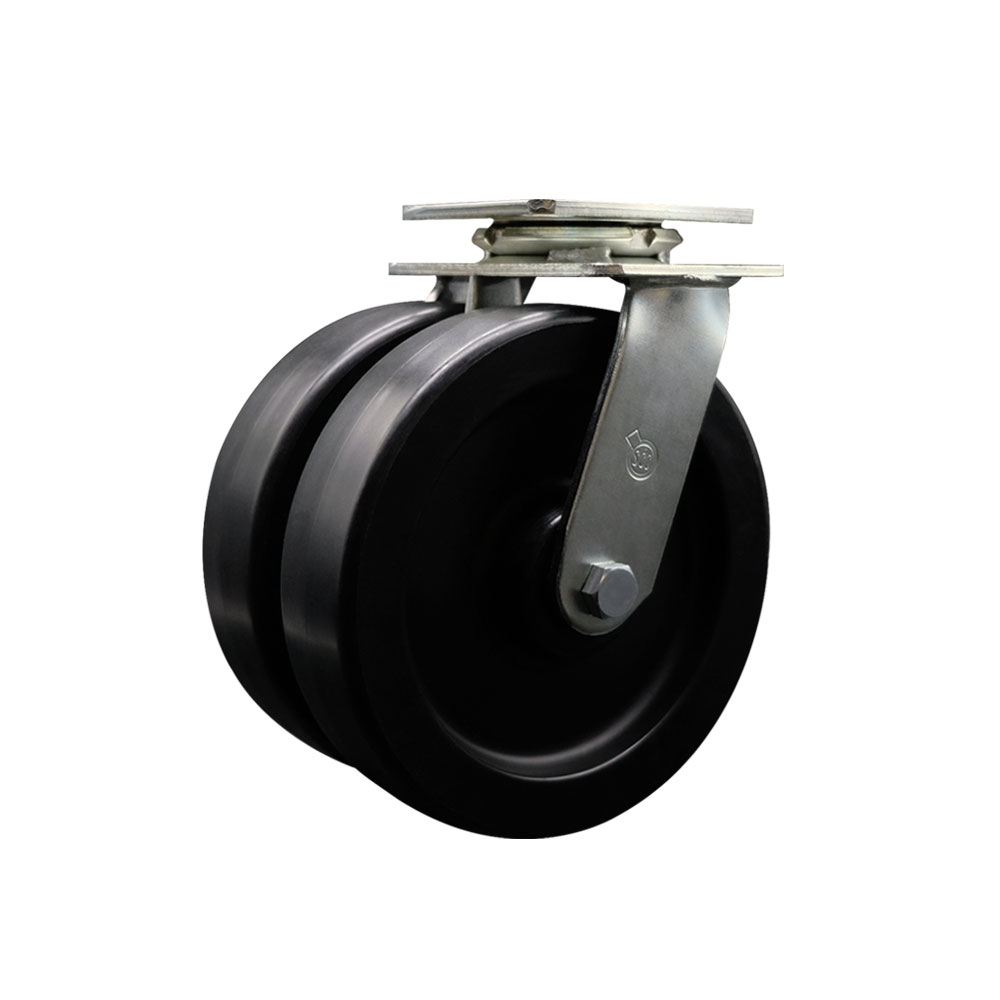 SCC-DW30CS820-POB Heavy Duty Swivel Top Plate Caster with Dual 8 in. Polyolefin Wheels & Ball Bearings - 1250 lbs Capacity per Caster