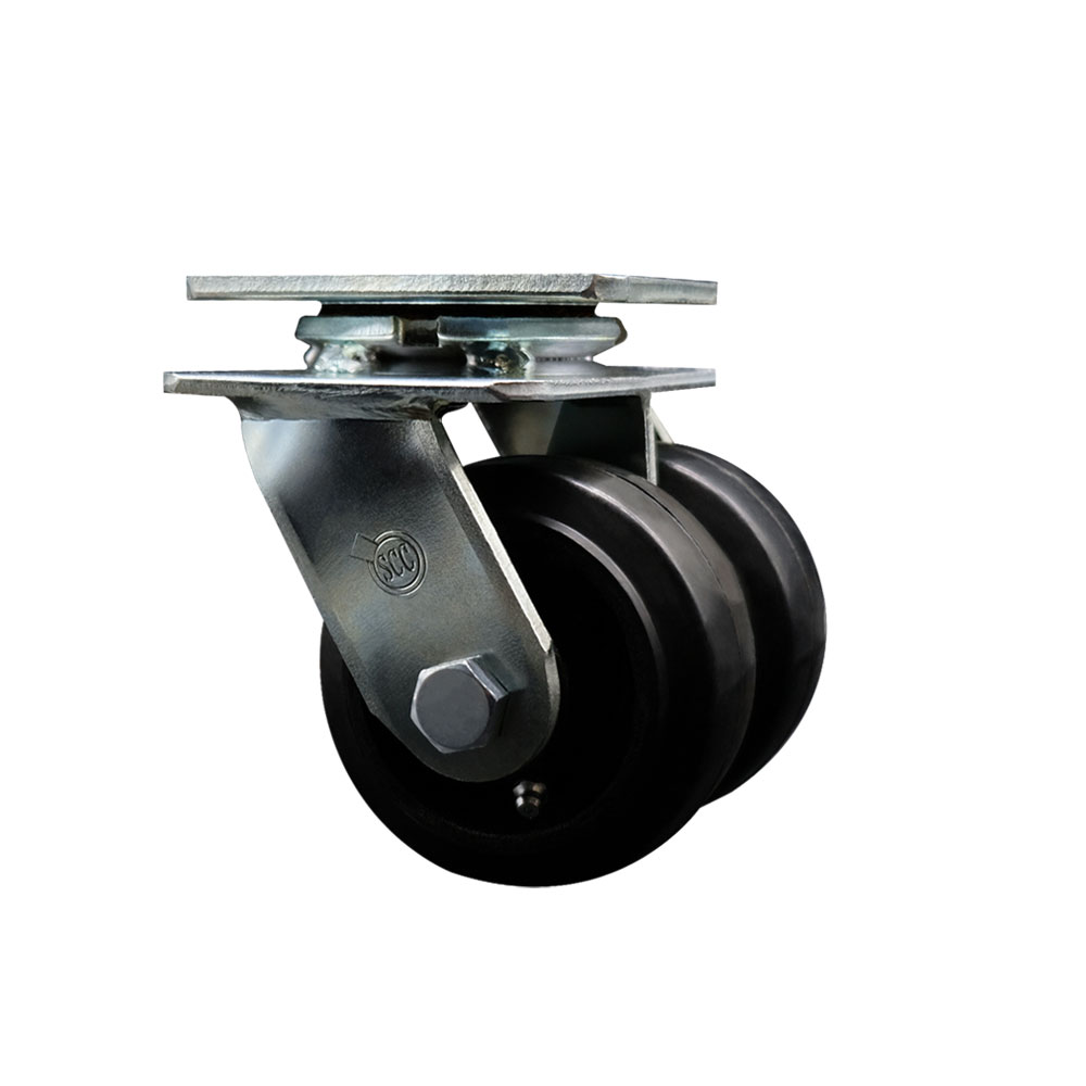 SCC-DW30CS420-RSR Heavy Duty Swivel Top Plate Caster with Dual 4 in. Rubber on Metal Wheels - 600 lbs Capacity per Caster
