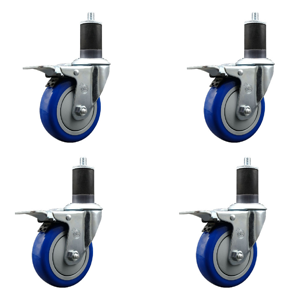 SCC-EXTTL20S414-PPUB-BLUE-158-4 Polyurethane Swivel Expanding Stem Caster with 4 in. Blue Wheels & 1.63 in. Stems - Set of 4