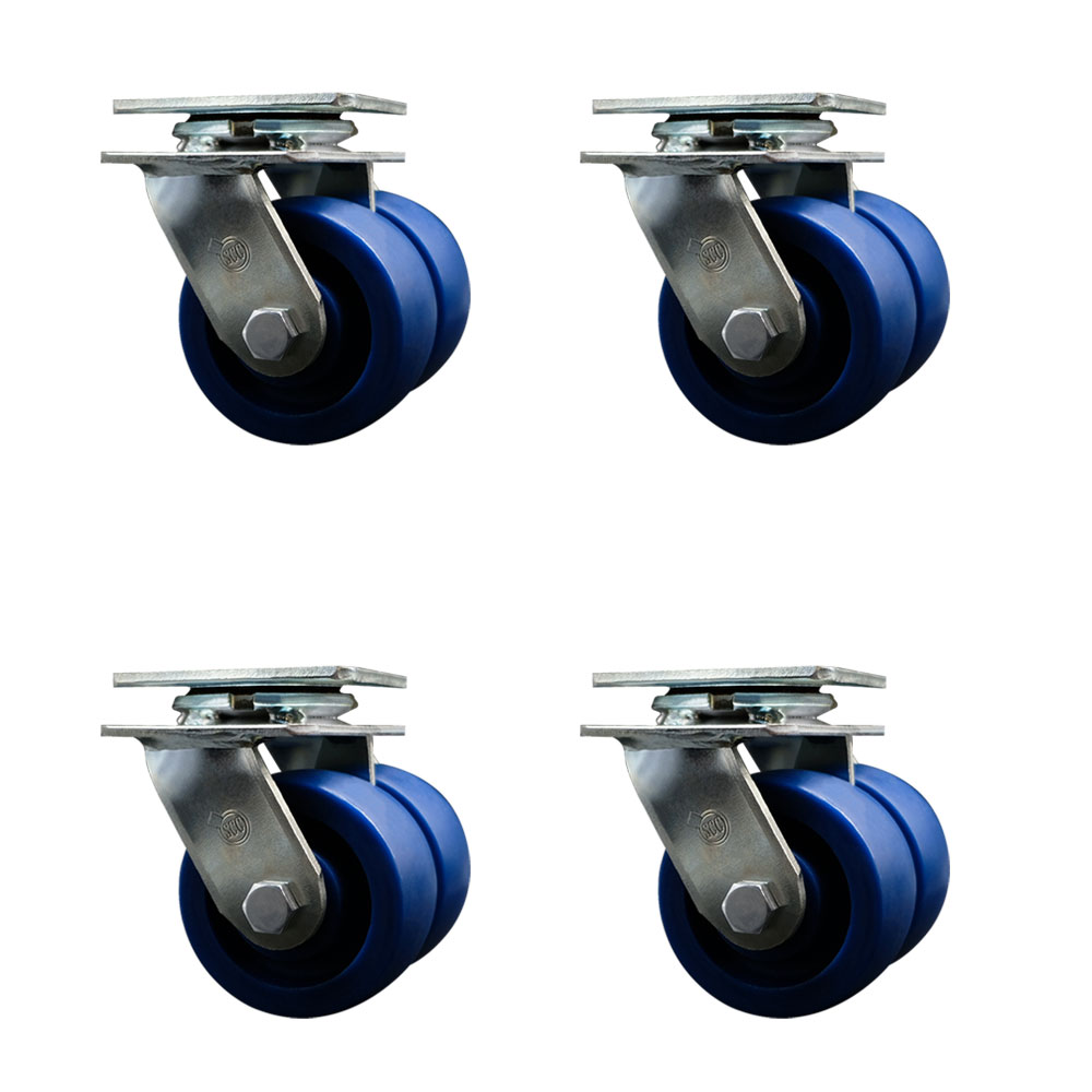 SCC-DW30CS420-SPUR-4 Heavy Duty Swivel Caster with Dual 4 in. Solid Polyurethane Wheels - 5000 lbs Total Capacity - Set of 4