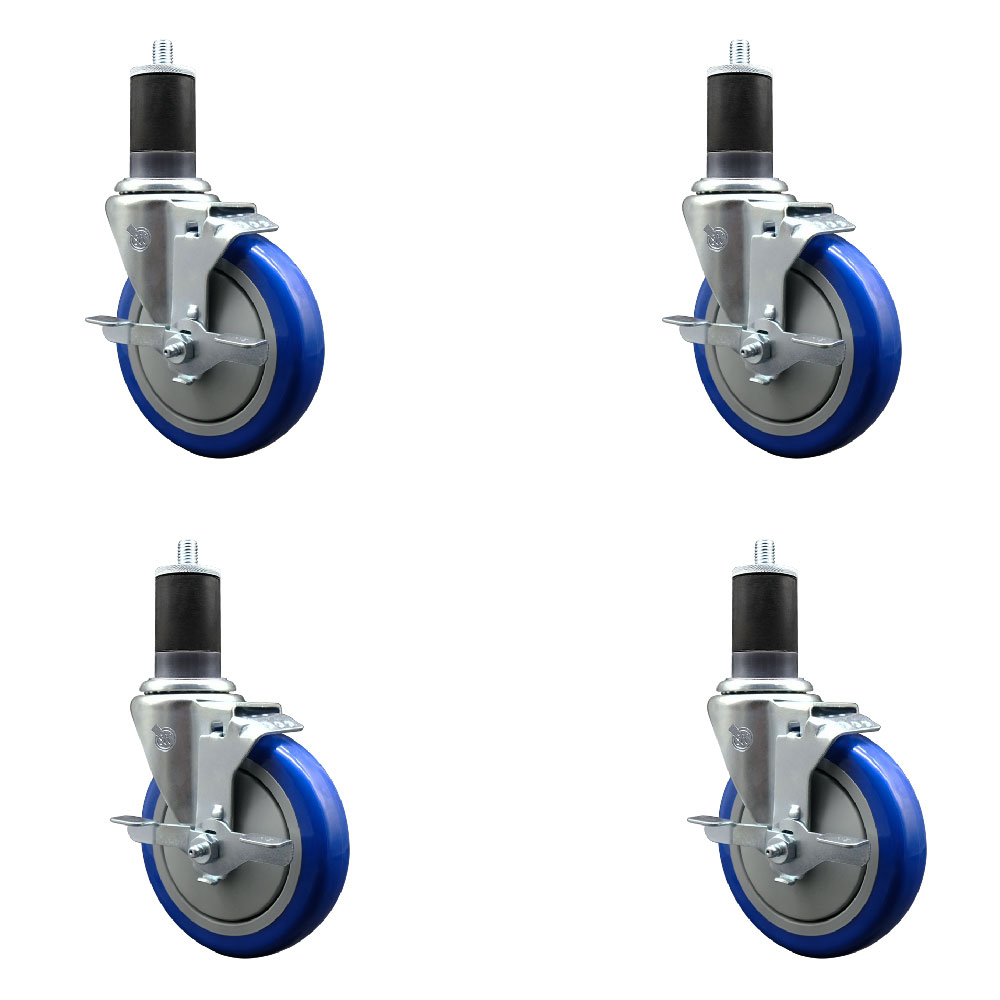 SCC-EX20S514-PPUB-BLUE-TLB-158-4 Polyurethane Swivel Expanding Stem Caster with 5 in. Blue Wheels & 1.63 in. Stems - Set of 4