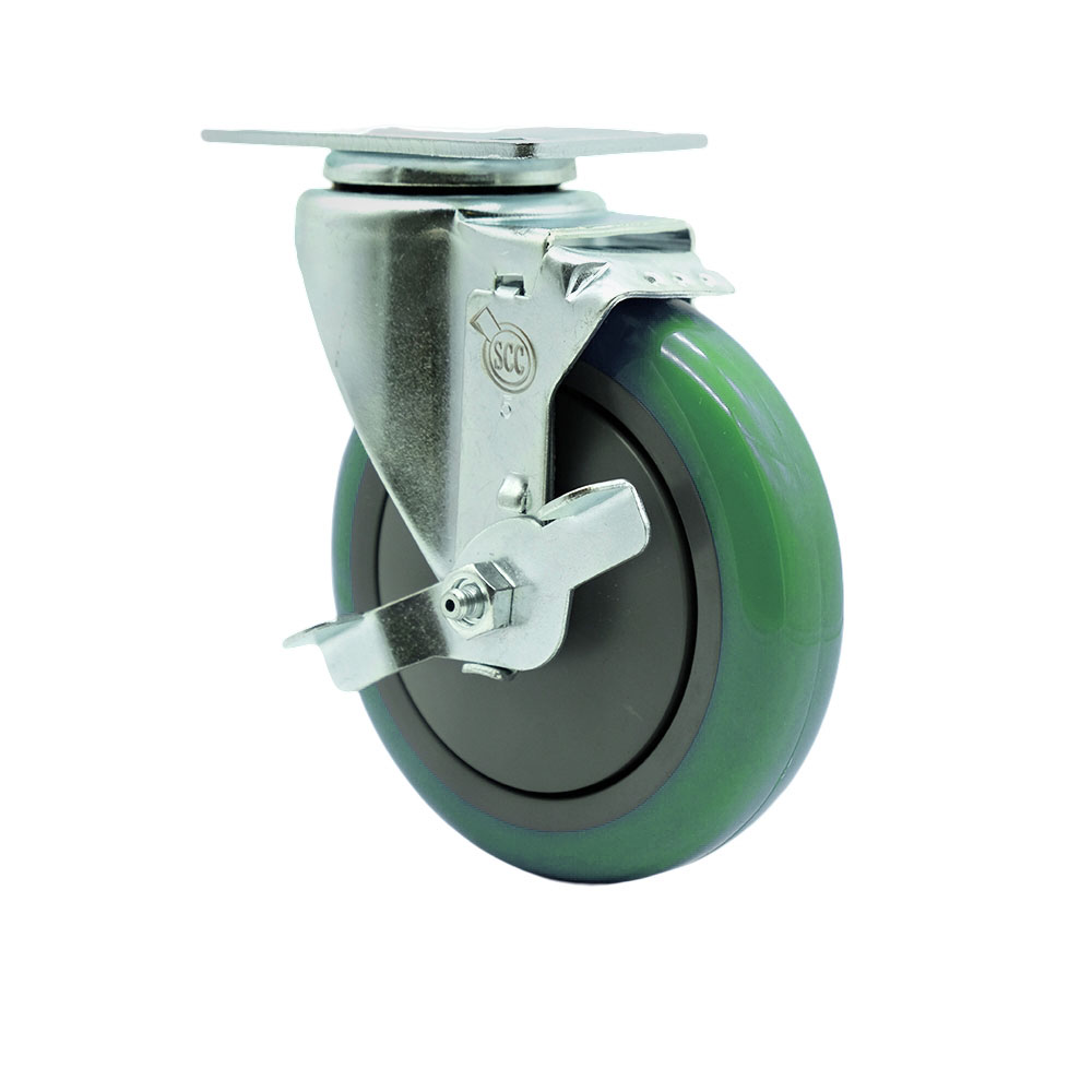 Replacement Caster for Uline Caster H-7449SWB - Stainless Steel Swivel Top Plate Caster with 5 in. Green Polyurethane Wheel & Top Lock Brake