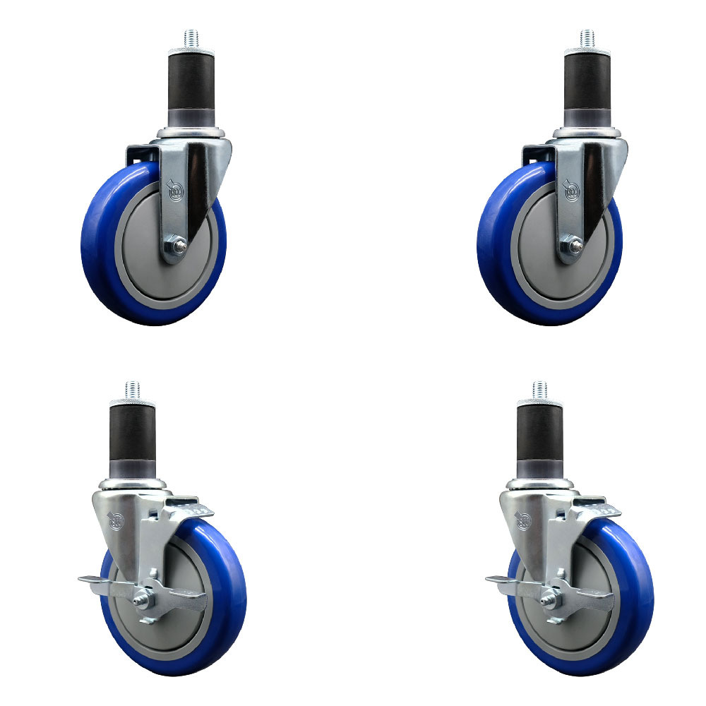 SCC-EX20S514-PPUB-BLUE-2-TLB-2-158 Polyurethane Swivel Expanding Stem Caster with 5 in. Blue Wheels & 1.63 in. Stems - Set of 4