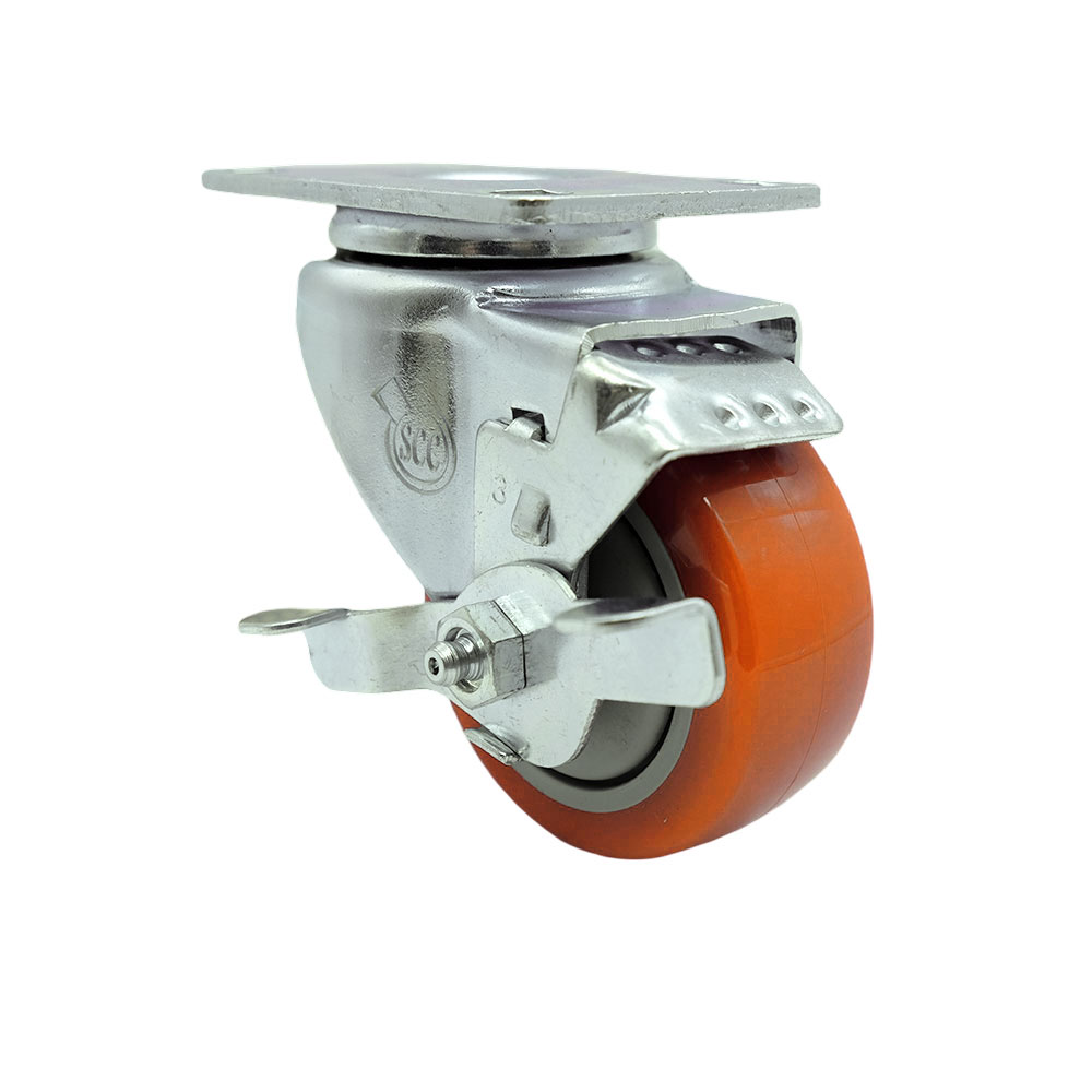 Replacement for Colson Caster 2.03356.92 MTG27 BRK1 - Swivel Caster with Top Lock Brake & 3 in. Orange Polyurethane Wheel