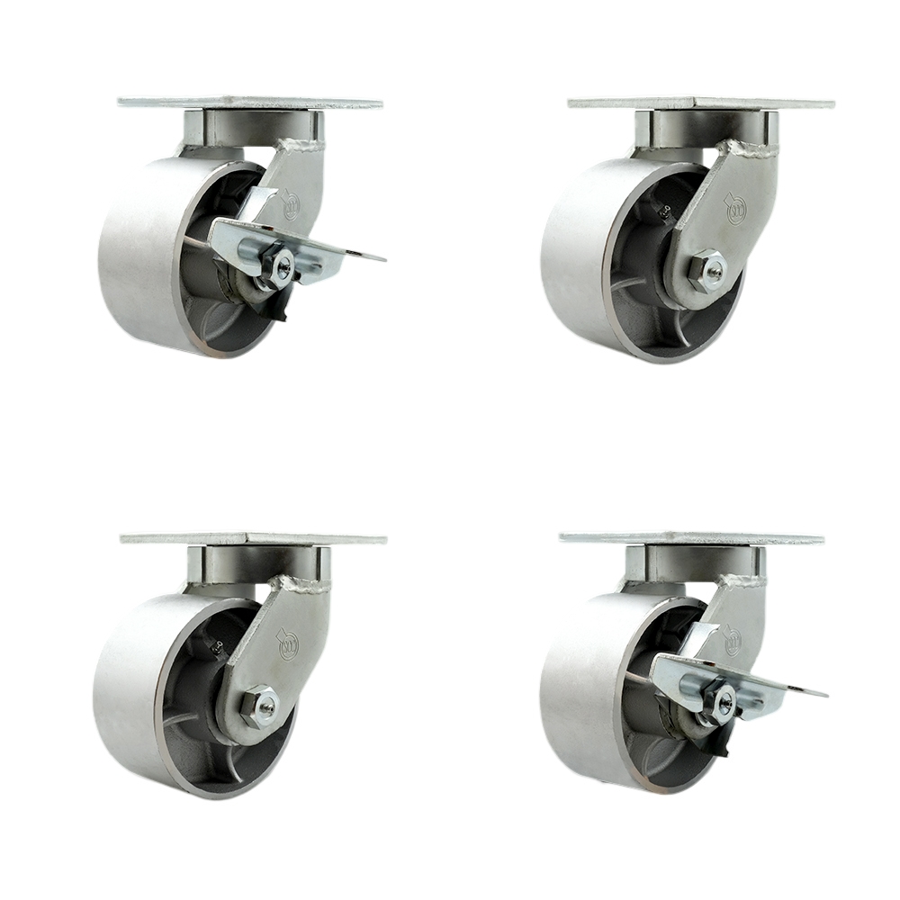 Extra Heavy Duty 6 x 3 in. Semi Steel Cast Iron Swivel Caster Set for Cranes, Gantries, Hoists & Winches - Set of 4 - 2500 lbs per Caster