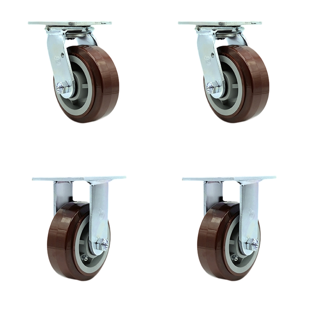 Replacement Caster Set for Magliner Platform Truck Caster Set 86138 Polyurethane Swivel Top Plate Caster Set with 5 x 2 Maroon Wheels