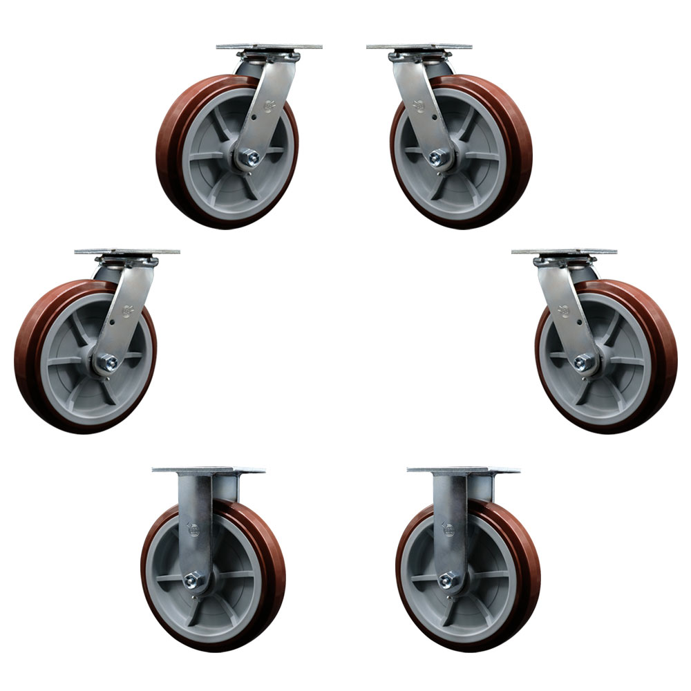 MAG-SCC-30CS820-PPUR-4-R-2 Replacement Caster Set for Magliner U-Boat Casters 130077 130078 Heavy Duty Replacement 8 in. Polyurethane Wheels