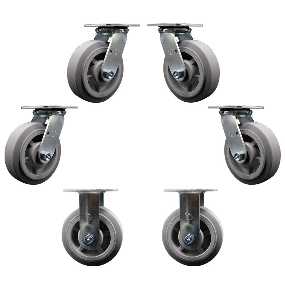 Replacement Caster Set for Magliner Platform Truck & U-Boats Thermoplastic Rubber Swivel Top Plate Caster Set with 6 x 2 in. Gray Wheel
