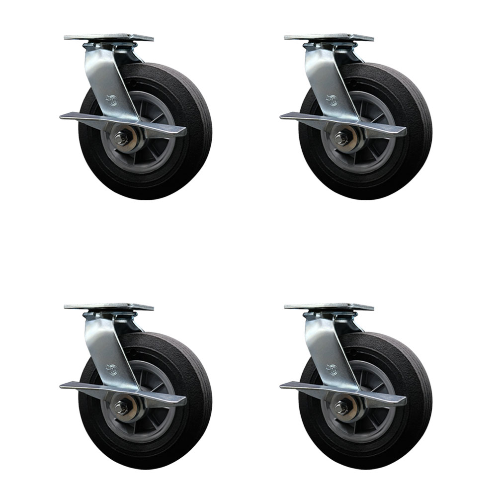 BBQ Smoker Grill Flat Free All Terrain Caster Wheel Set - 8 in. Easy Roll, No Flat, Maintenance Free Solid Rubber Wheels