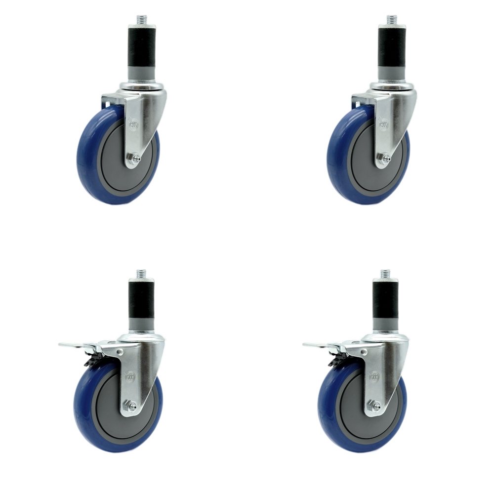 REG-SCC-EXTTL20S514-PPUB-BLUE-112-2-S-2 Regency Work Table & Equipment Stand Caster Set - 5 in. Blue Poly Wheel - Replacement Casters - Set of 4