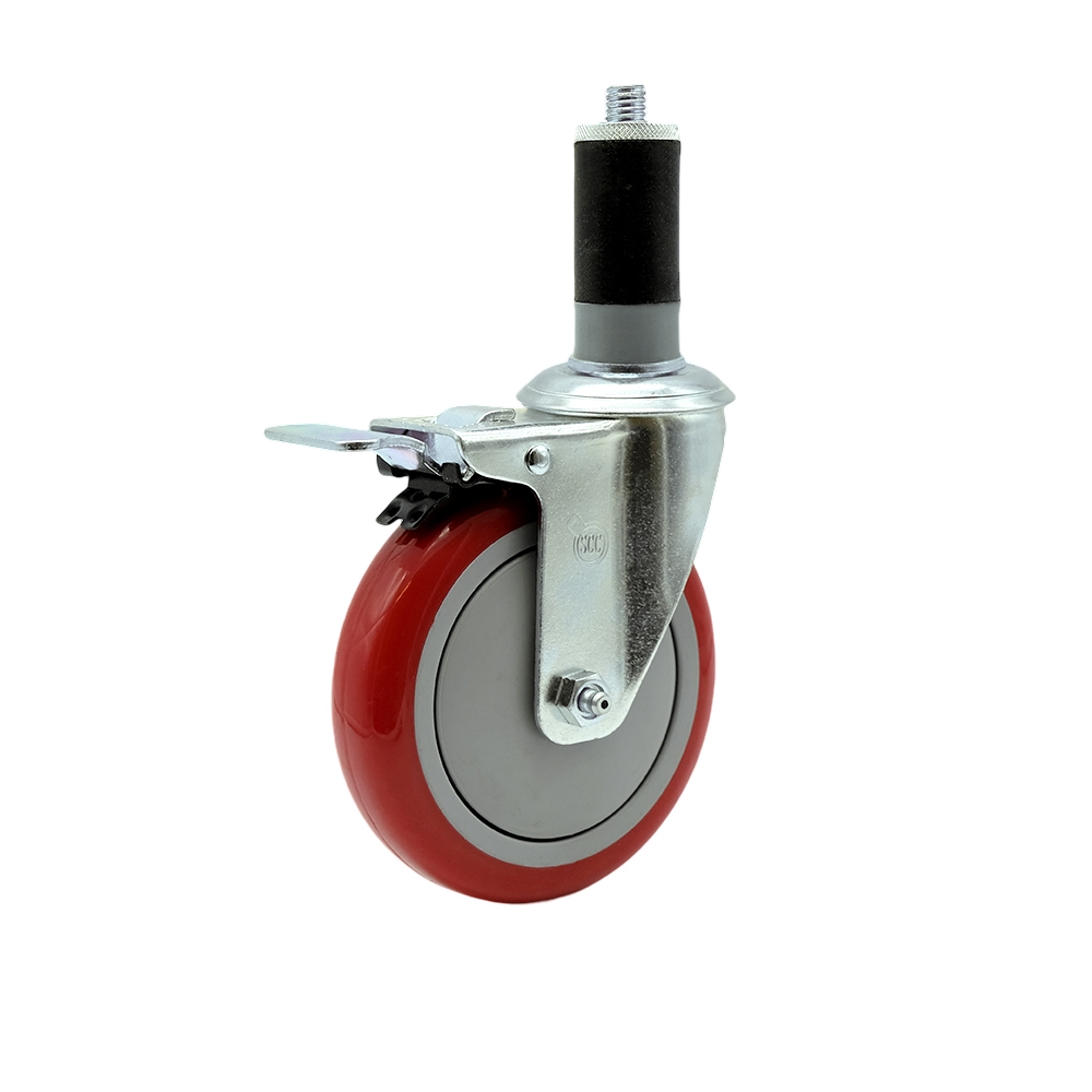 REG-SCC-EXTTL20S514-PPUB-RED-112 Regency Work Table & Equipment Stand Replacement Total Locking Caster - 5 in. Red Polyurethane Wheel