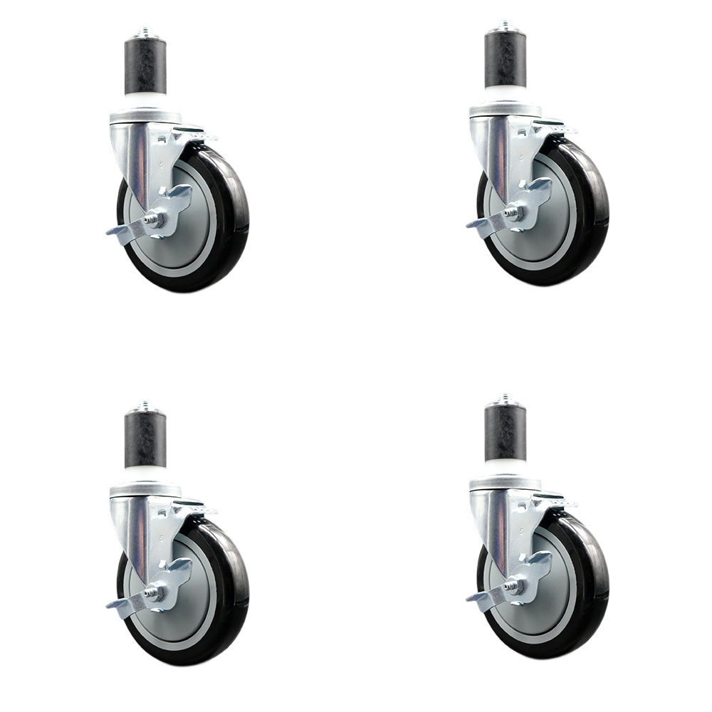 Regency Work Table & Equipment Stand Replacement Locking Caster Set - 5 in. Black Polyurethane Wheel - 4 Swivel Casters - Set of 4