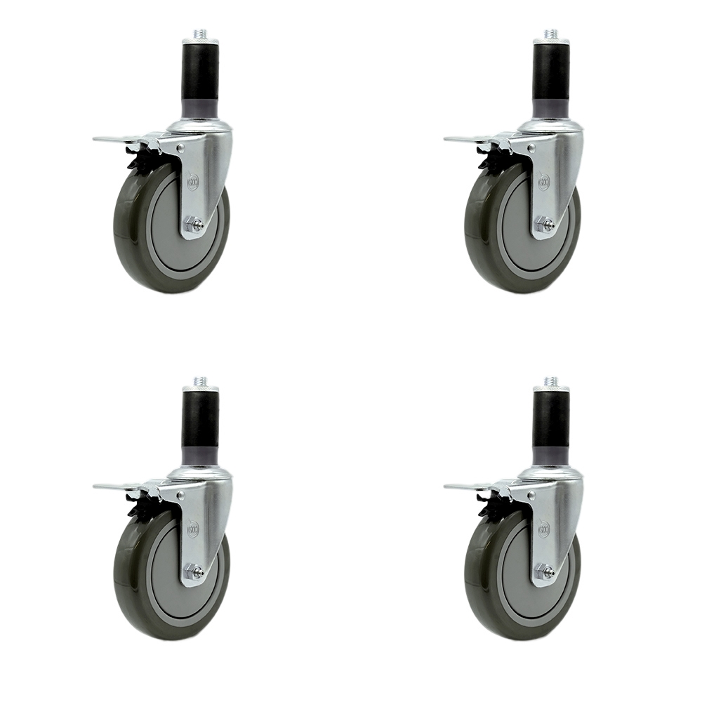 Regency Work Table & Equipment Stand Replacement Total Locking Caster Set - 5 in. Gray Polyurethane Wheel - 4 Swivel Casters - Set of 4